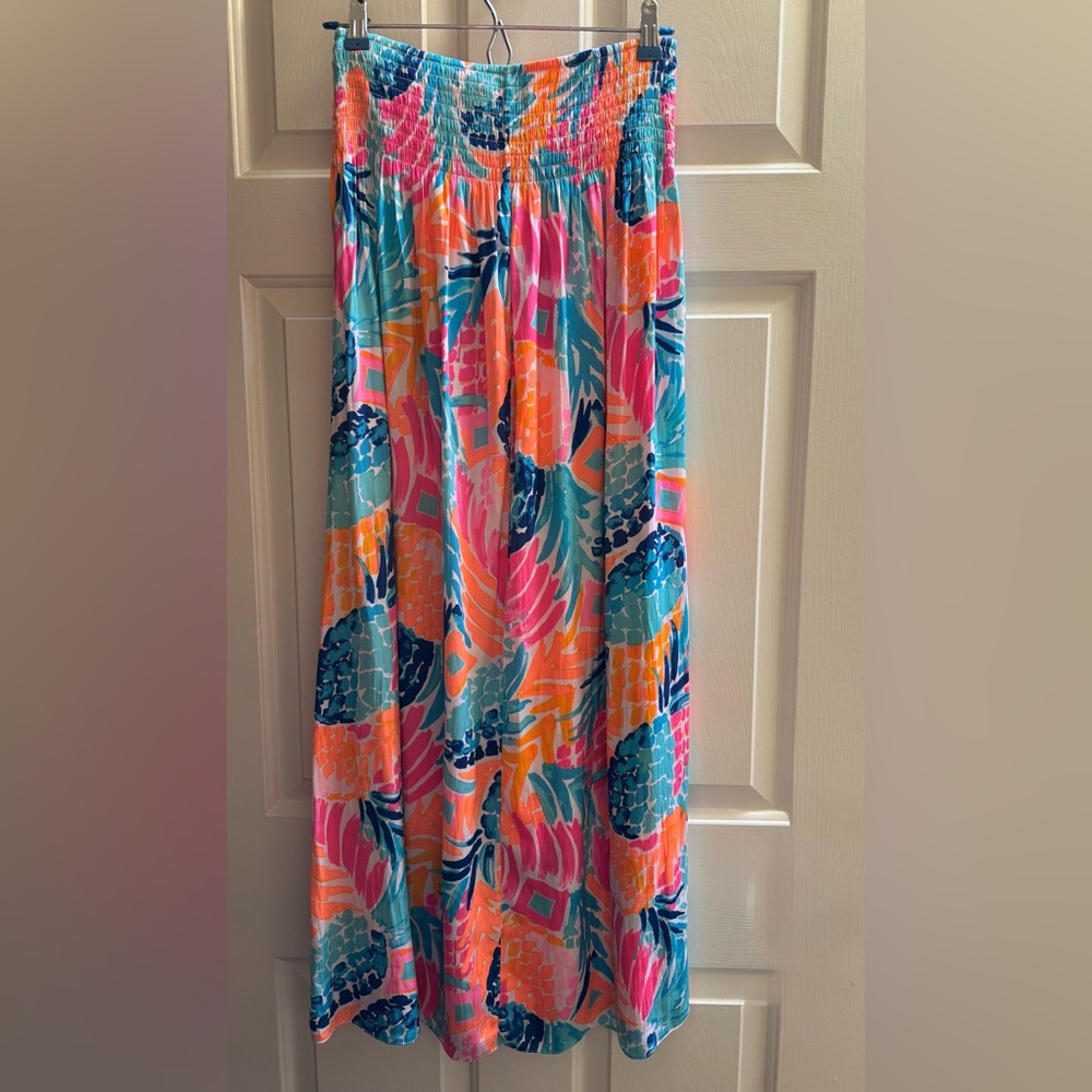 LILLY PULITZER Palm Pineapple Long Maxi Pink Orange Blue Skirt Floral size M - Picture 6 of 16